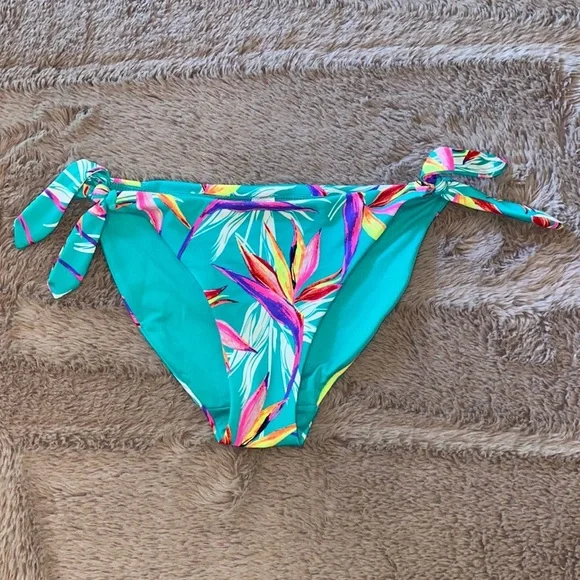 Bikini swimsuit bottoms tie sides floral multicolor green pink neon Small 3/5​ - Picture 3 of 9